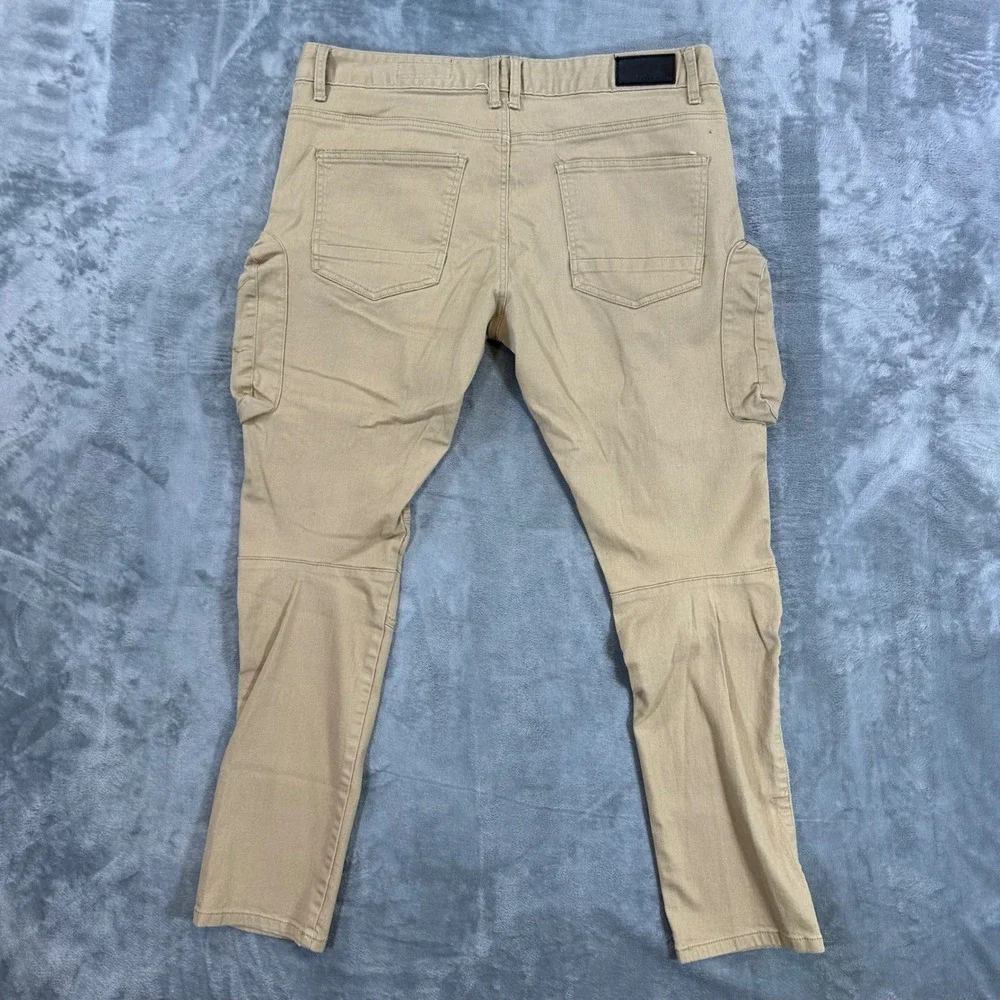 Smoke Rise Cargo Moto Jeans Mens Size 38x32 Khaki Tan Tactical Moto